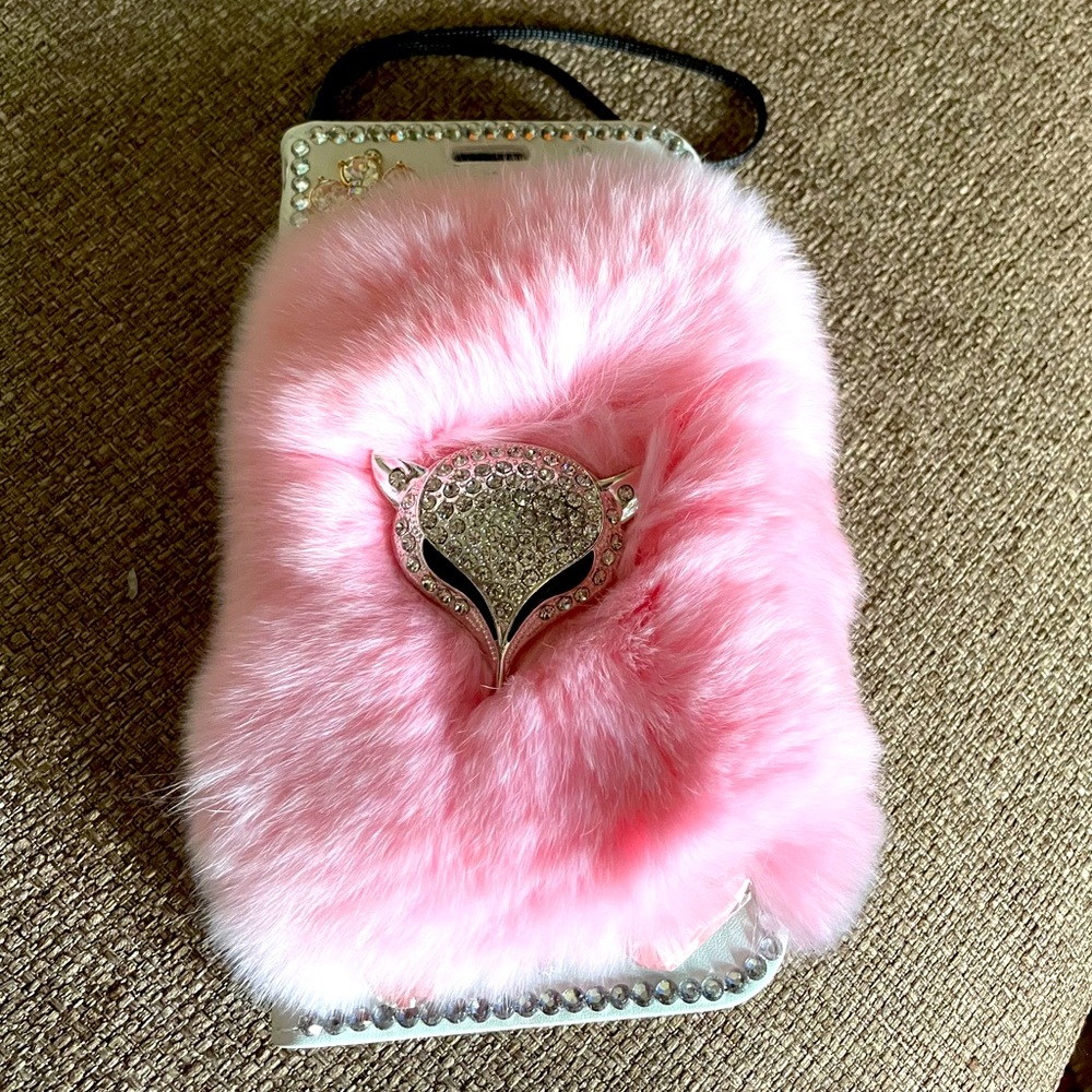 ✅🦊 Pink furry Fox iPhone wallet case